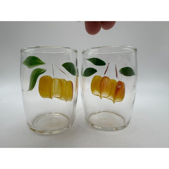 2 Bartlett Collins Gay Fad Handpainted juice glasses Peaches  3.25" - Picture 3 of 6